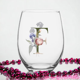 Vaso De Vino Monograma Floral Femenino Inicial La Letra F