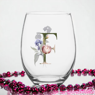 Vaso De Vino Monograma Floral Femenino Inicial La Letra F