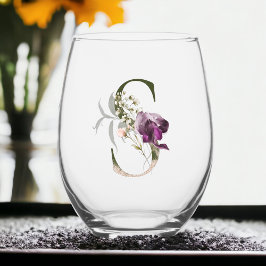 Vaso De Vino Monograma Floral Femenino Inicial S