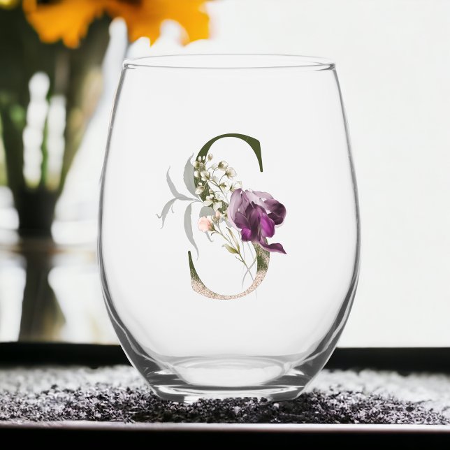 Vaso De Vino Monograma Floral Femenino Inicial S (Subido por el creador)