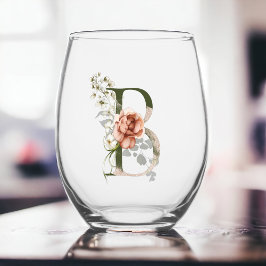 Vaso De Vino Monograma Floral Femenino La Letra B