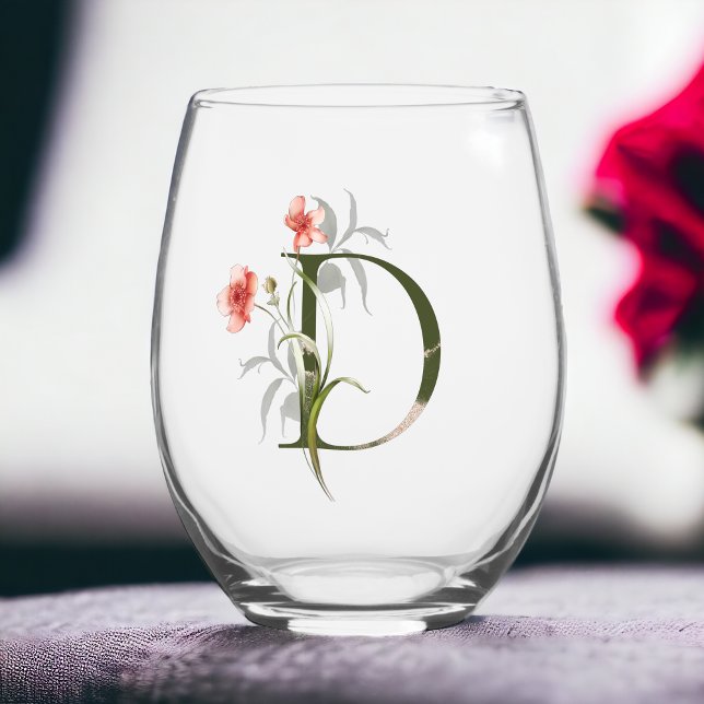 Vaso De Vino Monograma Floral Femenino La Letra D (Subido por el creador)