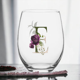 Vaso De Vino Monograma Floral Femenino La Letra E