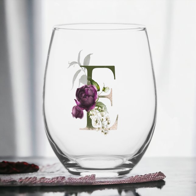 Vaso De Vino Monograma Floral Femenino La Letra E (Subido por el creador)