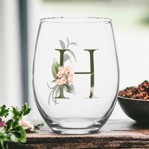 Vaso De Vino Monograma Floral Femenino La Letra H