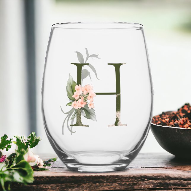 Vaso De Vino Monograma Floral Femenino La Letra H (Subido por el creador)