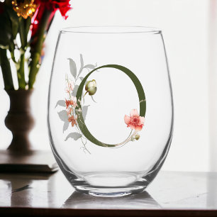Vaso De Vino Monograma Floral Femenino La Letra O
