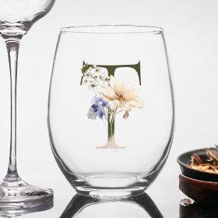 Vaso De Vino Monograma Floral Femenino La Letra T