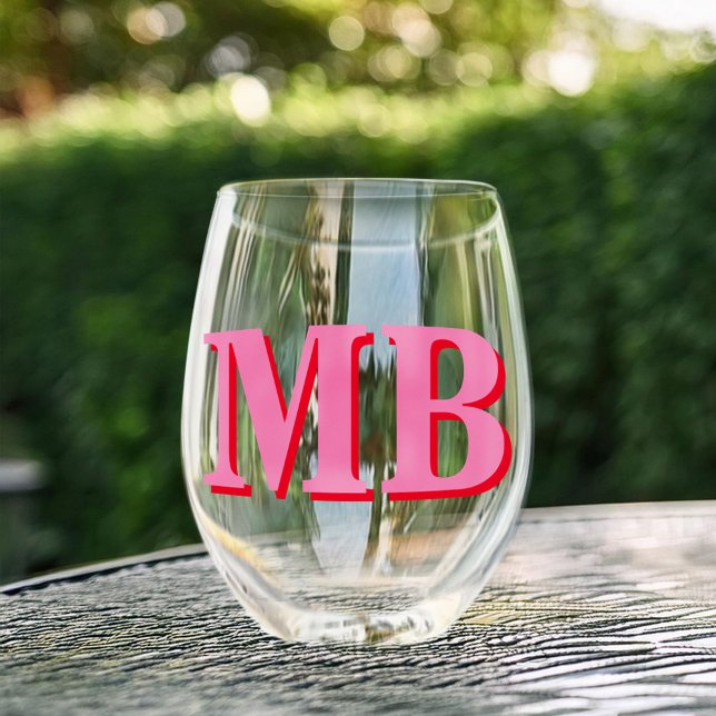 Vaso De Vino Monograma inicial minimalista Rojo Moderno (Subido por el creador)