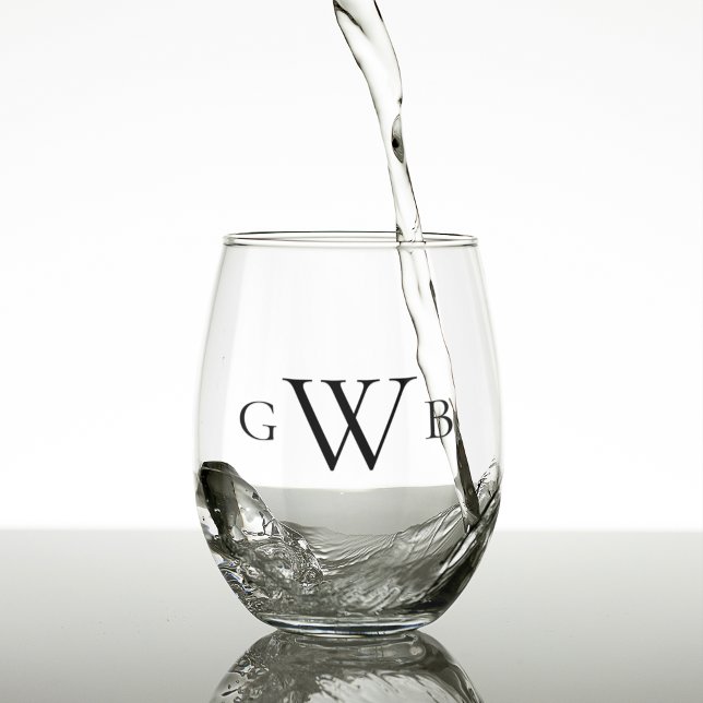 Vaso De Vino Monograma inicial Personalizado clásico personaliz (Personalized Monogram Initial Custom Classic Stemless Wine Glass)