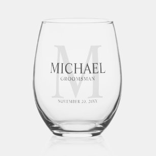 Vaso De Vino Monograma masculino personalizado y Groomsmen de n