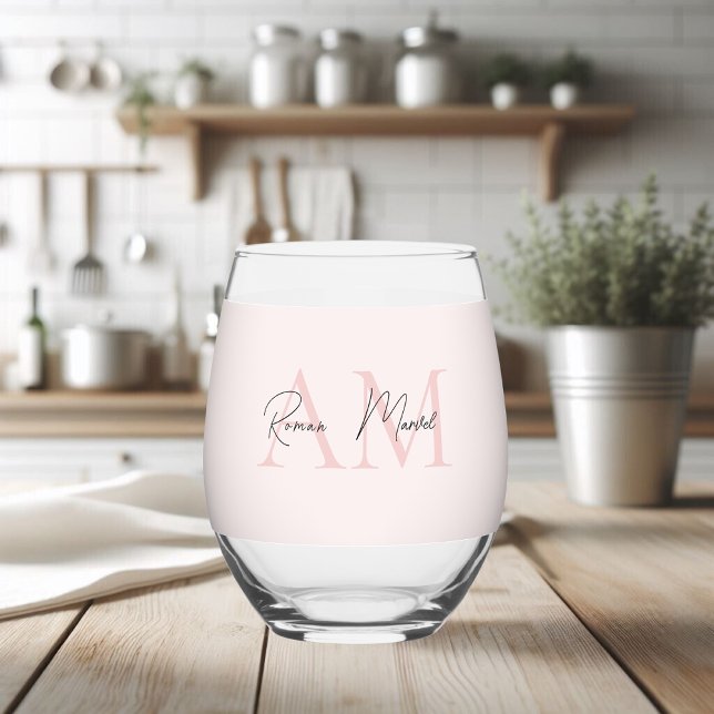 Vaso De Vino Monograma mínimo inicial y nombre Pastel rosa (Subido por el creador)