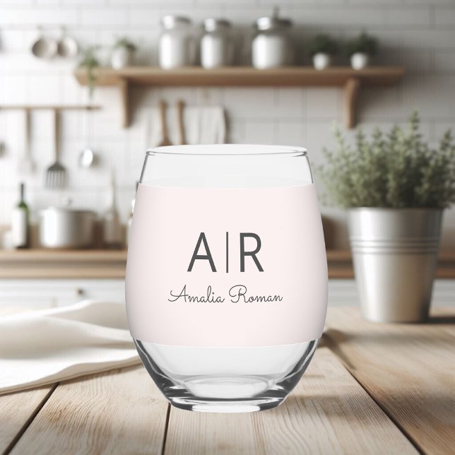 Vaso De Vino Monograma mínimo inicial y nombre Pastel rosa (Subido por el creador)