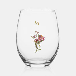 Vaso De Vino Monograma moderno de color de agua floral rosa de 