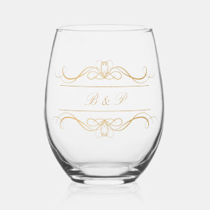 Vaso De Vino Monograma Moderno Elegante Boda De Swirl Gold