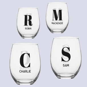 Vaso De Vino Monograma moderno simple Nombre inicial personaliz