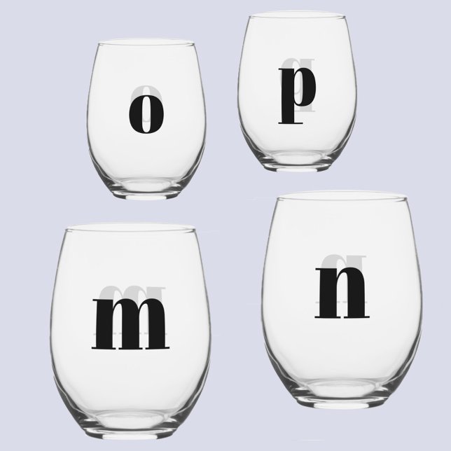 Vaso De Vino Monograma moderno simple personalizado inicial (Simple monogram initial personalized stemless wine glasses)