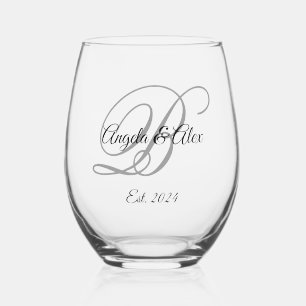 Vaso De Vino Monograma negro y gris con letra elegante