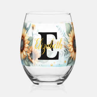 Vaso De Vino Monograma nombre girasol floral color de agua past