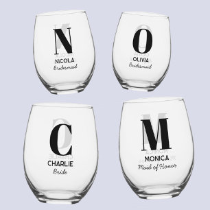 Vaso De Vino Monograma Nombre inicial Fiesta de matrimonio pers