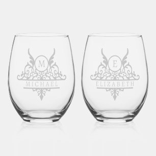 Vaso De Vino Monograma Nombre personalizado Ornato personalizad