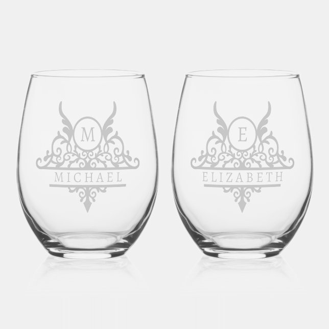 Vaso De Vino Monograma Nombre personalizado Ornato personalizad (Anverso)