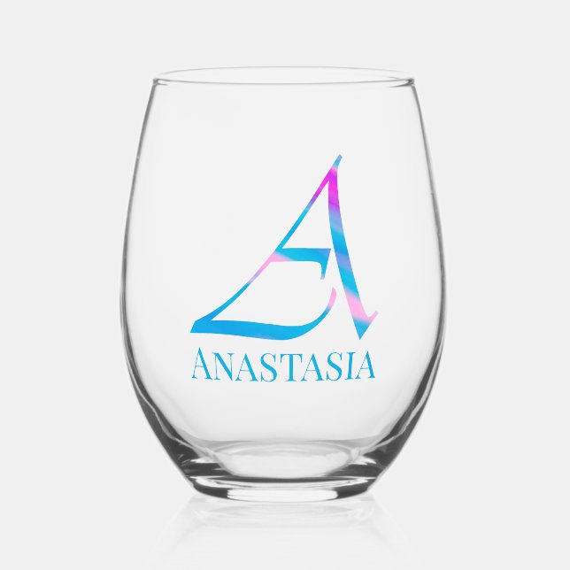 Vaso De Vino Monograma personalizado "A" Nombre Resumen Primave (Anverso)