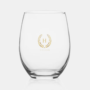 Vaso De Vino Monograma Personalizado de la corona de oro elegan