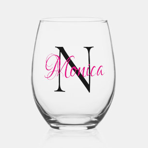 Vaso De Vino Monograma personalizado en rosa intenso y negro