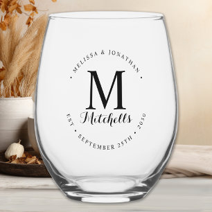 Vaso De Vino Monograma personalizado Fecha de la boda elegante