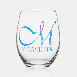 Vaso De Vino Monograma personalizado "M" Nombre Resumen Primave