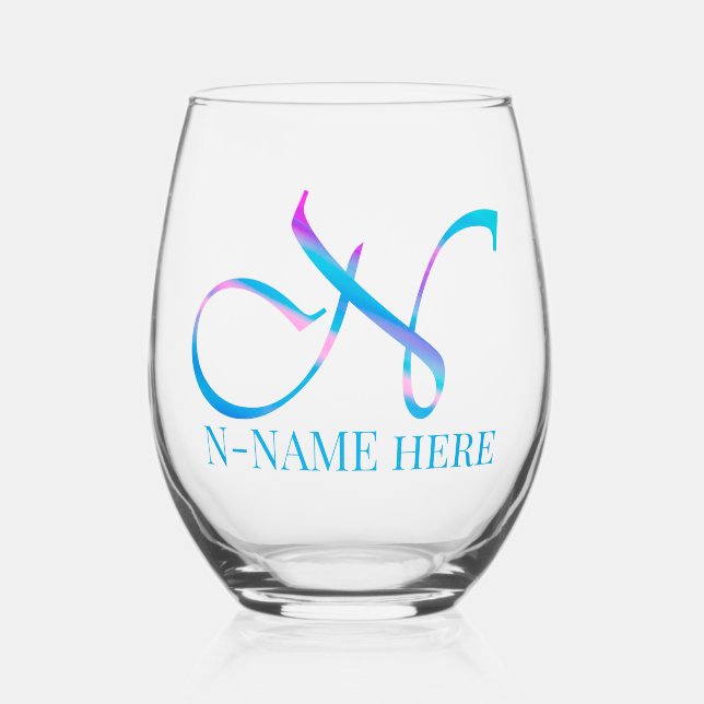Vaso De Vino Monograma personalizado "N" Nombre Resumen Primave (Anverso)