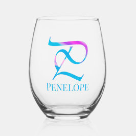 Vaso De Vino Monograma personalizado "P" Nombre Resumen Primave