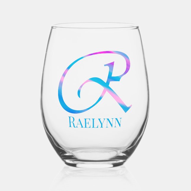 Vaso De Vino Monograma personalizado "R" Nombre Resumen Primave (Anverso)