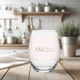 Vaso De Vino Monograma Personalizado Rosa Inicial Y Nombre