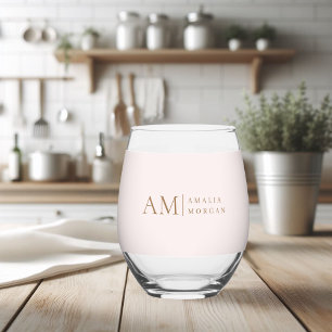 Vaso De Vino Monograma Personalizado Rosa Inicial Y Nombre