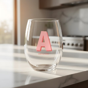 Vaso De Vino Monograma personalizado rosa negrita moderno