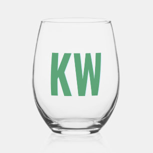 Vaso De Vino Monograma Personalizado Sombra Azul Verde Moderno