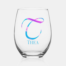 Vaso De Vino Monograma personalizado "T" Nombre Resumen Primave