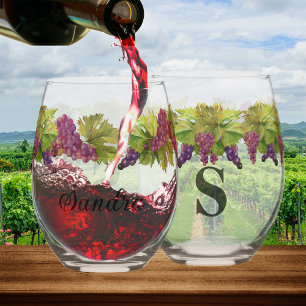 Vaso De Vino Monograma personalizado Uvas acuarelas