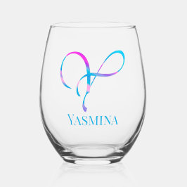 Vaso De Vino Monograma personalizado "Y" Nombre Resumen Primave