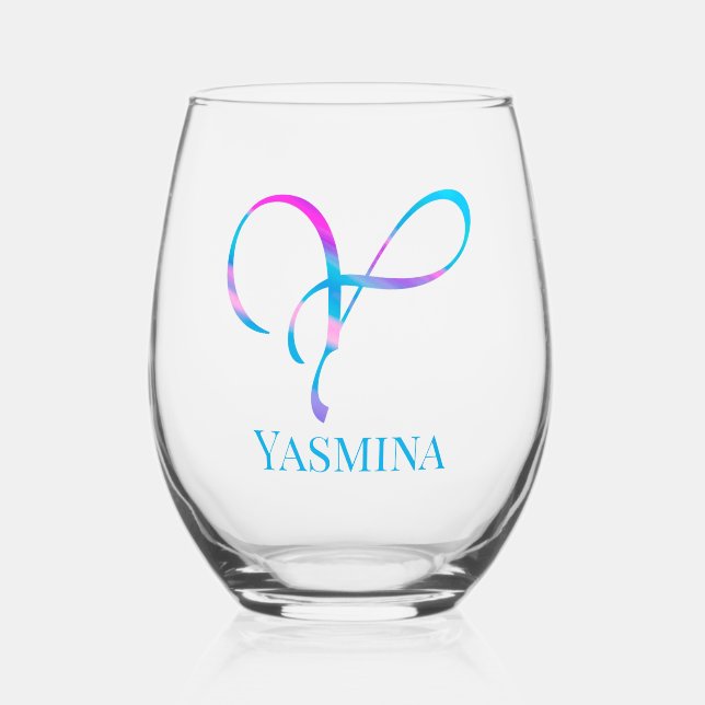 Vaso De Vino Monograma personalizado "Y" Nombre Resumen Primave (Anverso)