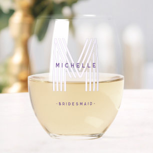 Vaso De Vino Monograma púrpura Boda de la dama de honor Bachelo