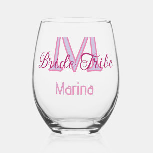 Vaso De Vino monograma tribu de la novia rojo ducha de la novia