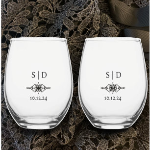 Vaso De Vino Monograma único de pareja Boda personalizada