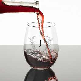 Vaso De Vino Monograma y guión de nombre elegante personalizado