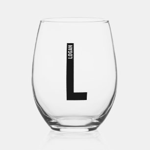Vaso De Vino Monograma y nombre negrita personalizado moderno