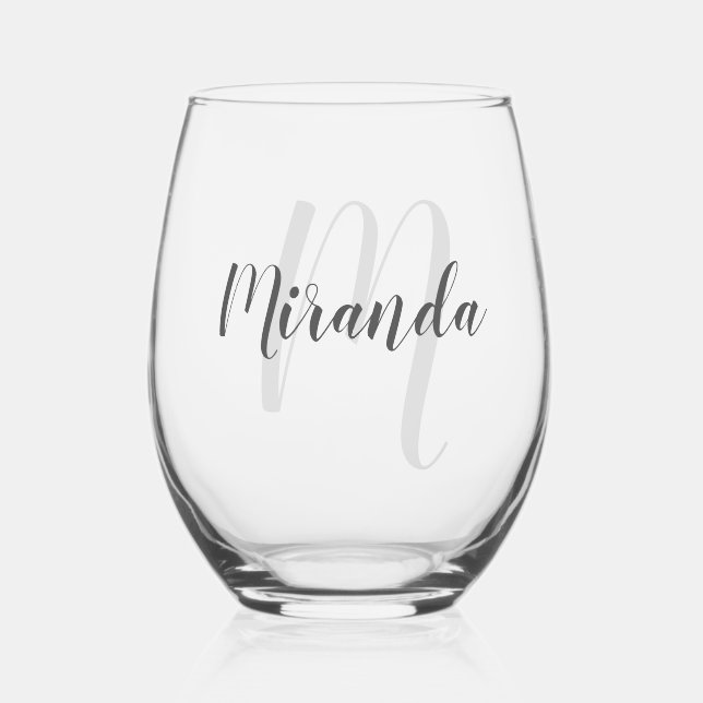 Vaso De Vino Monograma y nombre personalizados de escritura mod (Anverso)