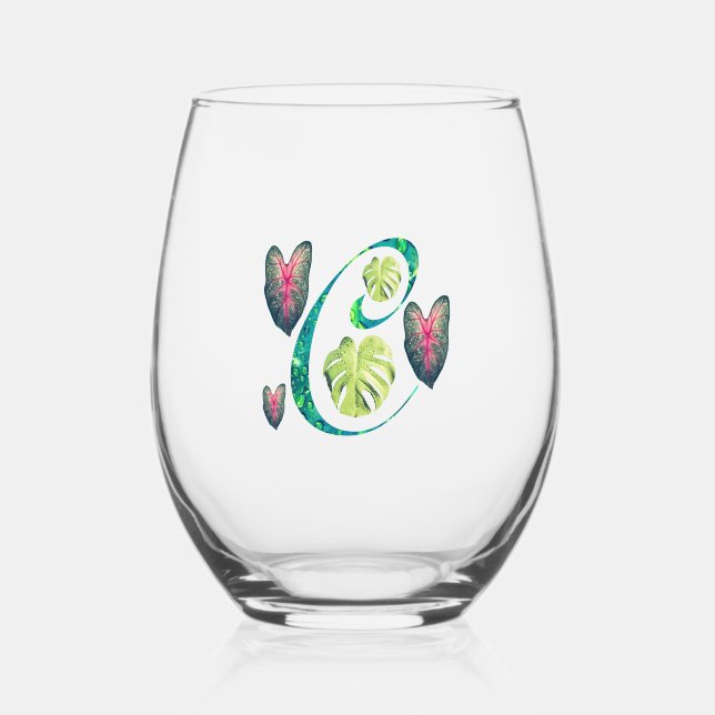Vaso De Vino Monstera Alfabeto "C"  (Anverso)