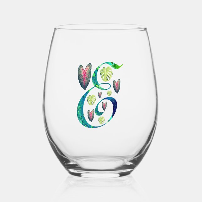 Vaso De Vino Monstera Alphabet "E" (Anverso)